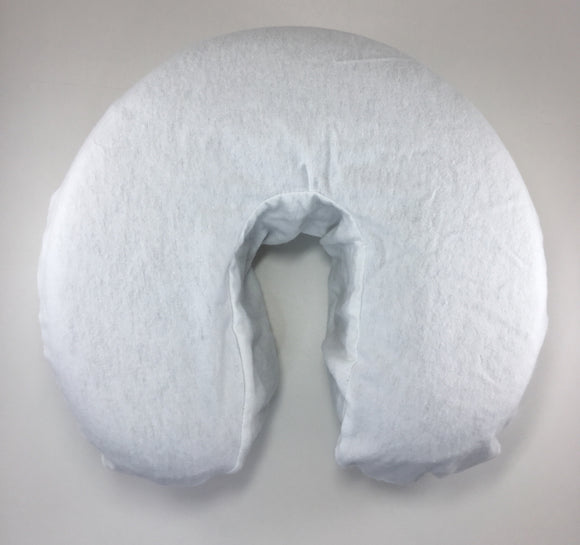 Face Cradle Cover Flannel Our fitted flannel face cradles are designed without an elastic around the inner crescent for max comfort.   The outer part does have the elastic to ensure the cradle cover stays on and does not move around. Available white or natural.