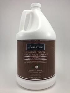 Bon Vital Fractionated Coconut Lotion The Bon Vital coconut line is one of the more popular selling products.  It is made with Fractionated Coconut Oil, it is a unscented, light weight, controlled glide, and no greasy feeling.  It is wellness for the skin.  Available in lotion, gel and oil.  Unscented Paraben free  No Nut oils