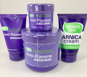Anti-Flamme Creme Anti-Flamme Original is a Herbal Relief Creme that contains Arnica, Hypericum, Calendula and Peppermint.  Ideal for use during massage to help increase treatment effectiveness or for client care for in  home use.  Applies with ease and is non-greasy.  Has a light, pleasant scent.  NATURAL pain relief, herbal.