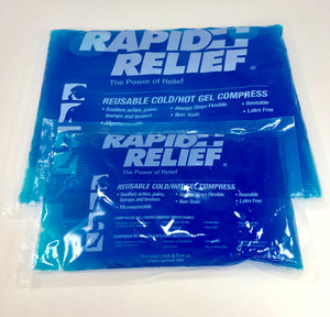 Rapid Relief reusable hot/cold gel packs are great for  pain relief, muscle tension, chronic aches, bumps and bruises.  They are great for clinical use and for client home care.  They can be heated in the microwave or put in the fridge or freezer.