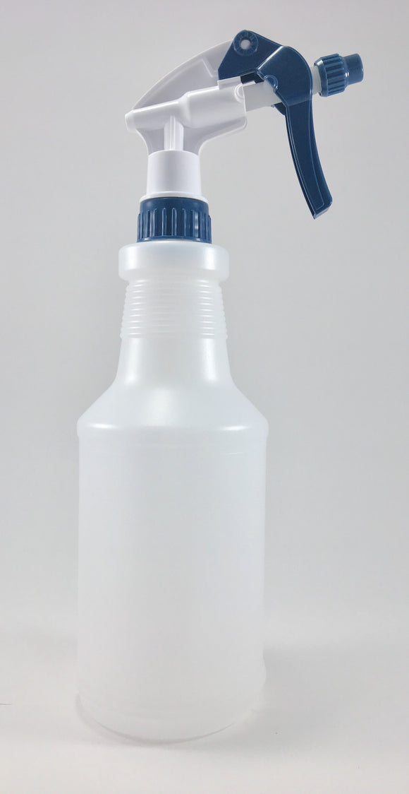 Our spray bottle can adjust to spray or mist.  Marked with ounce and milliliter measurements.   Works well with our Genie Plus table cleaner.