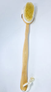 Body Brush With Removable Handle These dry brushes are perfect for the bath or dry air massage. Use them everyday to exfoliate dry skin and the stimulate blood circulation.  Great for skin wellness.  It comes with a removable handle.  Great for use during hydrotherapy treatments.  Great for spas.  Made from all natural materials.